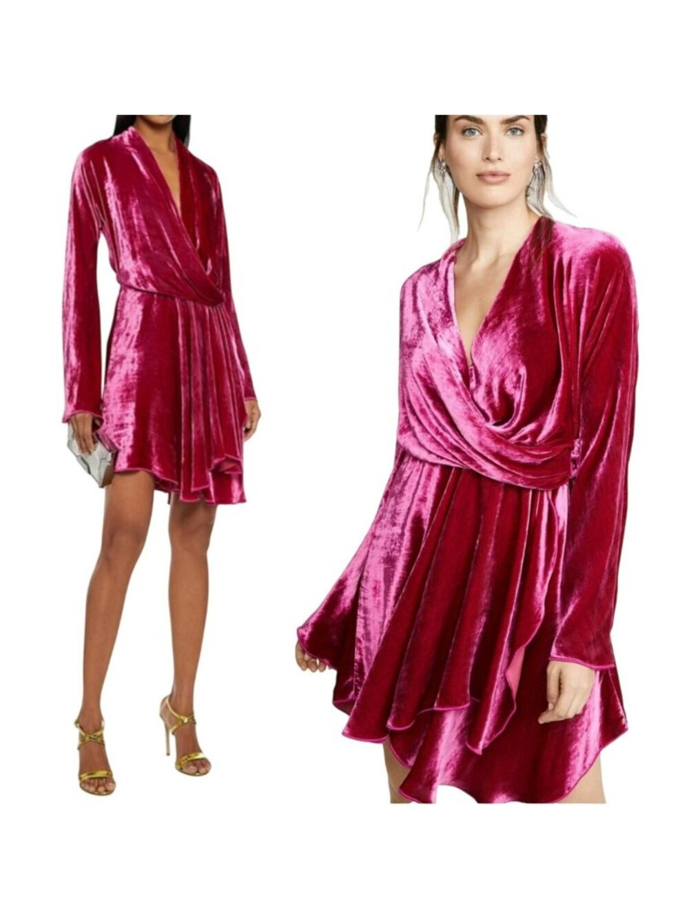 NEW Maria Lucia Hohan $815 Nola Fuchsia Pink Velvet Wrap Dress